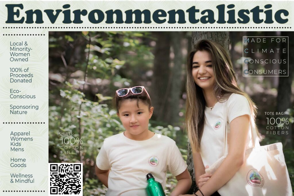 Environmentalistic ad poster promoting 100% organic cotton shirts and tote bags.